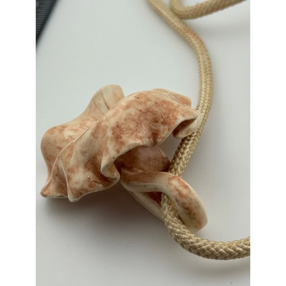 Vintage Miriam Haskell Signed Ceramic Flower Pendant Original Rope Necklace